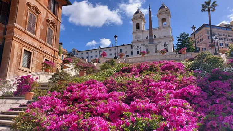 Spring in Rome, Italy with colorful flowers