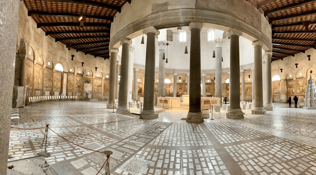 Inside the building of Basilica di Santo Stefano Rotondo