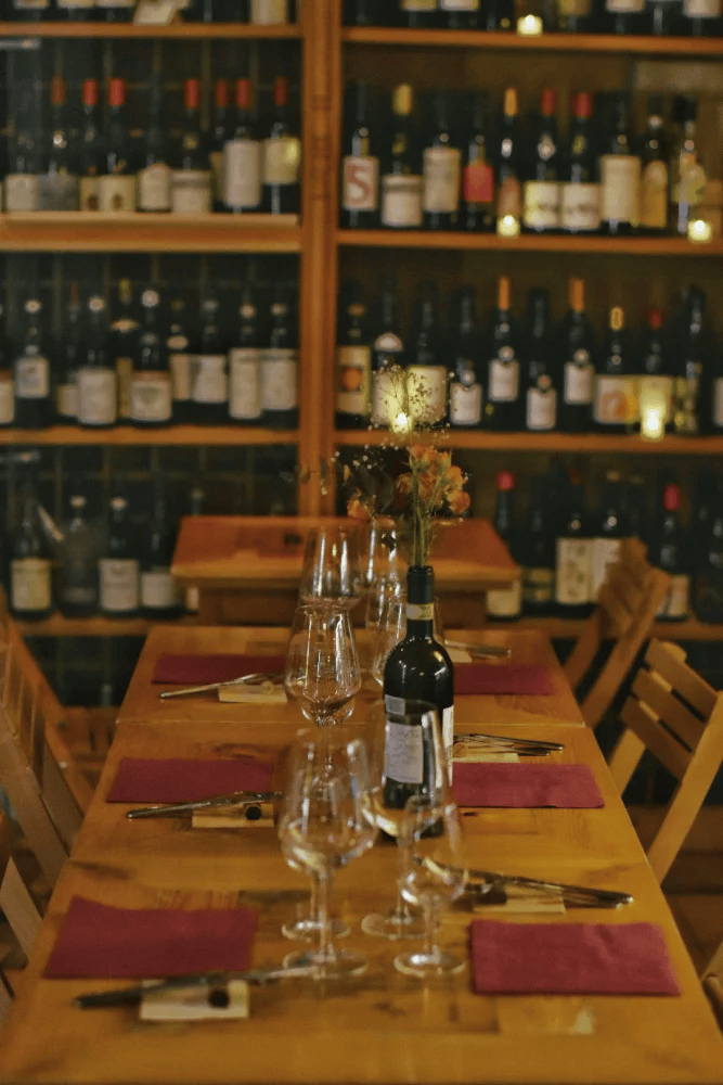 Wine testing in L’Angolo Divino Enoteca Wine in Rome, Italy. 