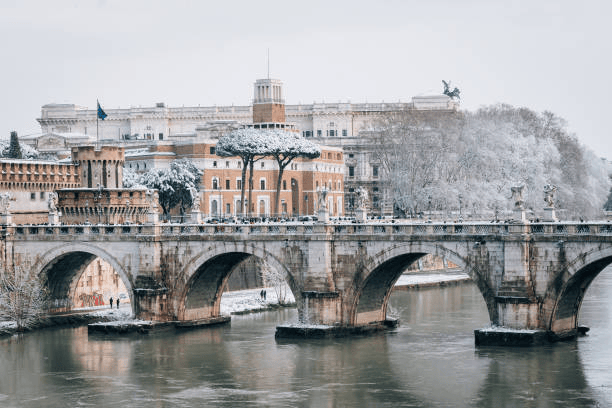 Winter in Rome with snow